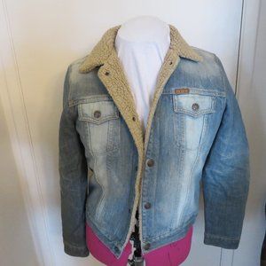 7 For All Mankind Women's Size M Sherpa Lined Distressed Denim Jean Jacket
